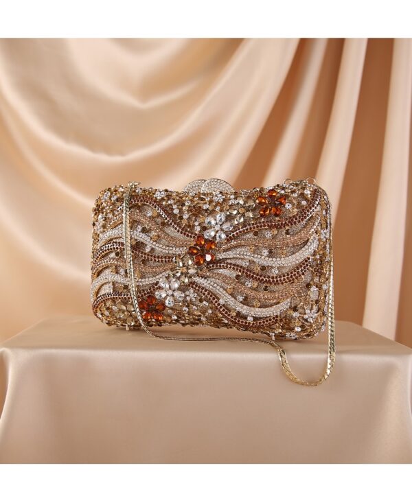 Bolsa feminina Cristal Diamante Beading Clutch Purse, Evening Bag, Chain Shoulder Bag, Prata, Ouro, Preto - Image 13