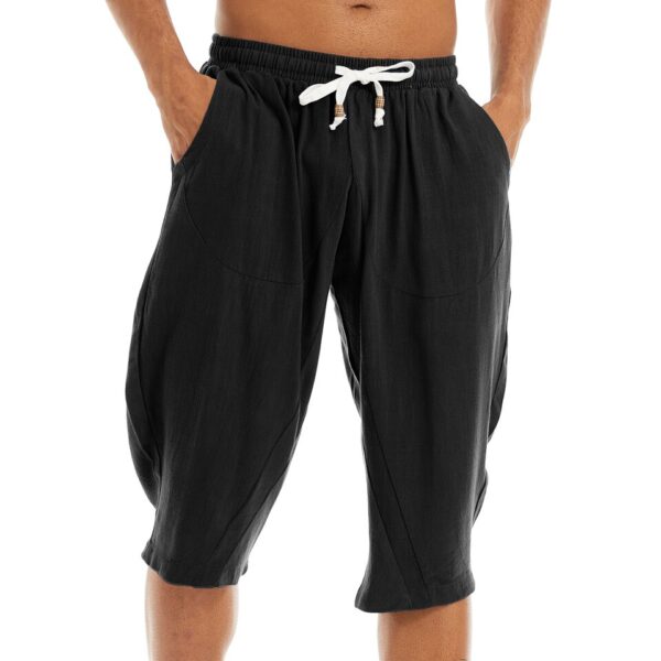 Bermudas masculina de linho de algodão harém, Tacvasen, abaixo do joelho baggy yoga fitness 3/4 - Image 11