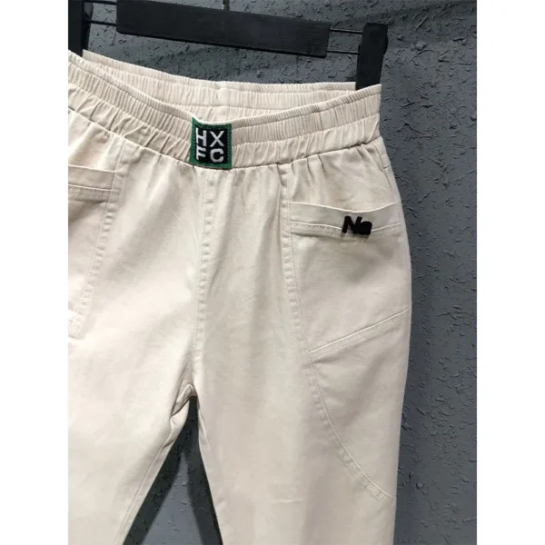 Calças feminina, primavera verão, coreia, cintura elástica, solta jeans branco todo-combinado casual algodão denim harém s982 - Image 6