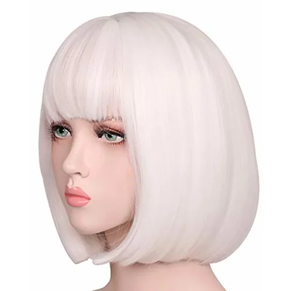 Perucas curta de cabelo sintético, Hairjoy, fibra resistente ao calor, branco puro, traje de festa - Image 9