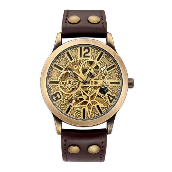 Relógios de pulso mecânico, automático, estilo retrô, steampunk, pulseira de couro genuíno, relógios de pulso auto-enrolados, esqueleto - Image 8