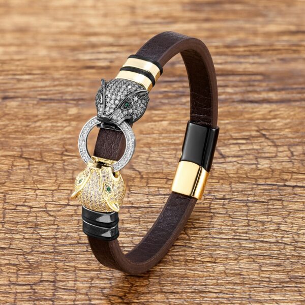 Pulseiras unissex, Animal Forma AAA Cubic Zirconia, Couro Genuíno, Pulseiras De Pulso Marrom, Jóias De Luxo, Pulseiras Da Moda - Image 2