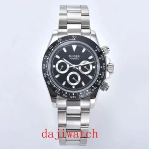 Relógios de pulso masculino mecânico de alta qualidade bliger39mm, relógio com função data e vidro, com movimento automático