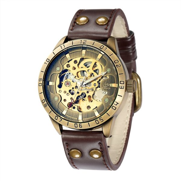 Relógios de pulso mecânico, automático, estilo retrô, steampunk, pulseira de couro genuíno, relógios de pulso auto-enrolados, esqueleto - Image 10