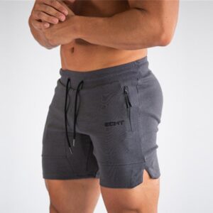 Shorts masculino de ginástica com bolso e zíper, calça curta corrida, corredor masculino, marca de treino de praia, esporte, verão