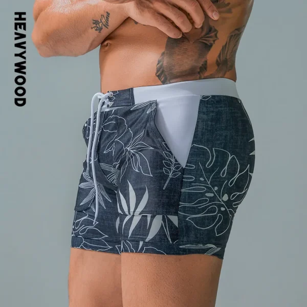 Sungas masculina de banho, boxer, cordão elástico na cintura, shorts maiô, plus size, swimwear secagem rápida, shorts de verão - Image 2