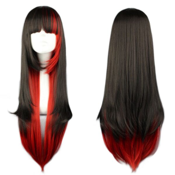 Perucas longa reta, cosplay, Qqxcaiw, traje festa preto vermelho ombre resistente ao calor perucas de cabelo sintético - Image 3