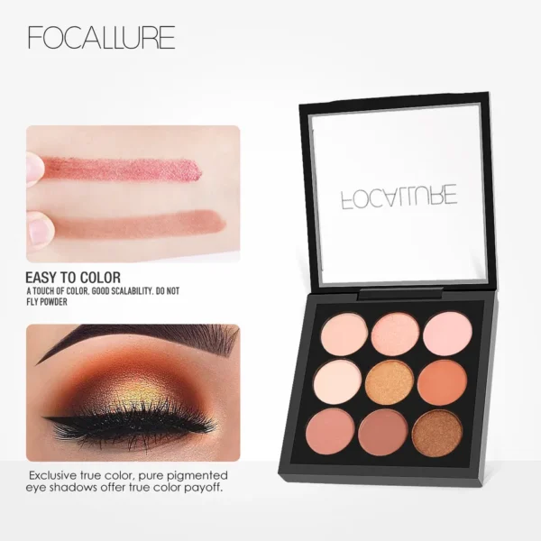 Sombras feminina - Paleta de sombras foscasFocallure, impermeável, duradoura, diamante, brilho, glitter, maquiagem de sombra, cosméticos, 9 cores - Image 8