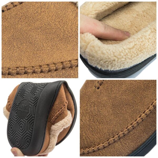 Chinelos masculino de couro impermeáveis, sapatos de algodão de camurça, fundo grosso, quente, casa interior, inverno - Image 9