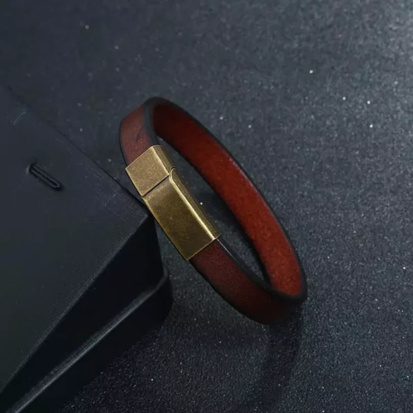 Pulseiras masculina de couro marrom, Jiayiqi, fecho magnético de aço inoxidável, braceletes fashion, novo, presente, 18,5 cm, 20,5 cm, 22,5 cm