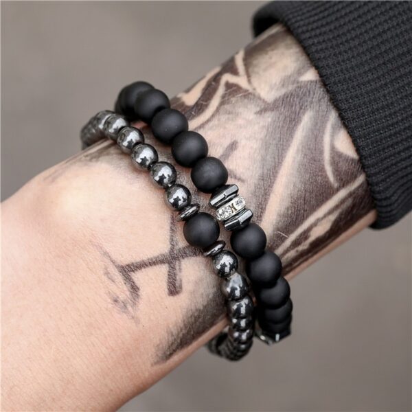 Pulseiras masculina, kit 3 pçs, micro pave cz 8mm disco ball & bar encantos, conjunto, 6mm matte contas de pedra pulseira bileklik - Image 19