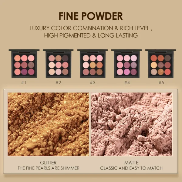 Sombras feminina - Paleta de sombras foscasFocallure, impermeável, duradoura, diamante, brilho, glitter, maquiagem de sombra, cosméticos, 9 cores - Image 4