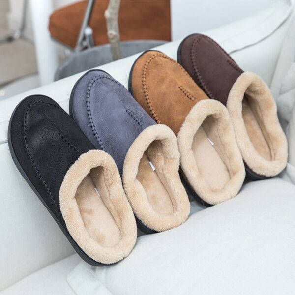 Chinelos masculino de couro impermeáveis, sapatos de algodão de camurça, fundo grosso, quente, casa interior, inverno - Image 8