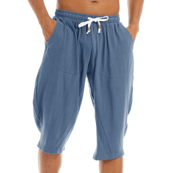 Bermudas masculina de linho de algodão harém, Tacvasen, abaixo do joelho baggy yoga fitness 3/4 - Image 13