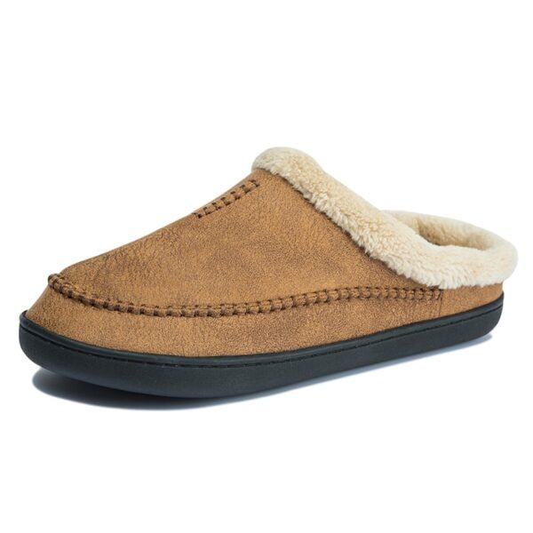 Chinelos masculino de couro impermeáveis, sapatos de algodão de camurça, fundo grosso, quente, casa interior, inverno - Image 2