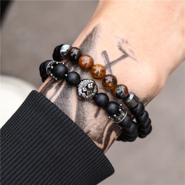 Pulseiras masculina, kit 3 pçs, micro pave cz 8mm disco ball & bar encantos, conjunto, 6mm matte contas de pedra pulseira bileklik - Image 16