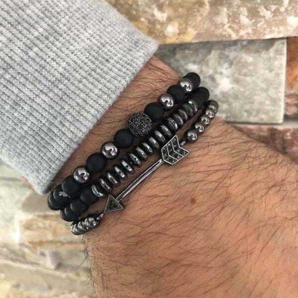 Pulseiras masculina, kit 3 pçs, micro pave cz 8mm disco ball & bar encantos, conjunto, 6mm matte contas de pedra pulseira bileklik - Image 43