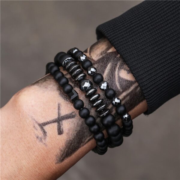 Pulseiras masculina, kit 3 pçs, micro pave cz 8mm disco ball & bar encantos, conjunto, 6mm matte contas de pedra pulseira bileklik - Image 8