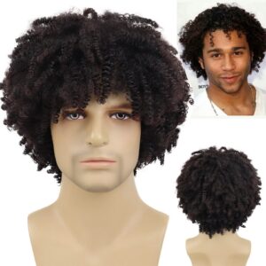 Perucas cabelo curto encaracolado sintética GNIMEGIL, cortes de cabelo natural masculino, peruca afro, fantasia, marrom