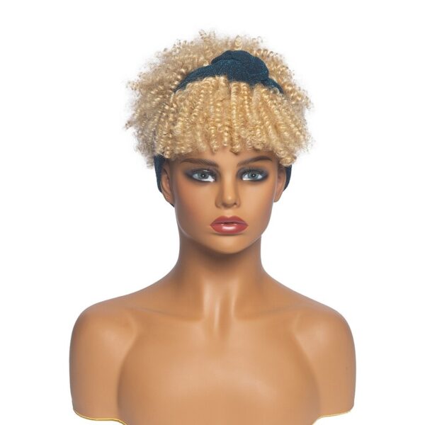 Perucas curta e encaracolada com bandana para mulheres negras, cachecol afro encaracolado, envoltório de turbante sintético, cabelo falso natural, uso diário - Image 34