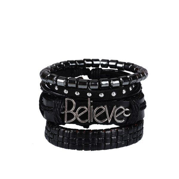Pulseiras masculina vintage de couro multicamadas, caveira gótica, metal estrela - Image 8