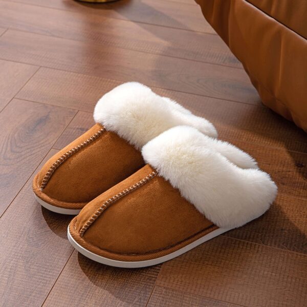 Chinelos masculino/feminino de pele, sapatos de casa para casais, camurça falsa, dedo do pé fechado, sola macia confortável, slides para casa, inverno, 2023 - Image 2