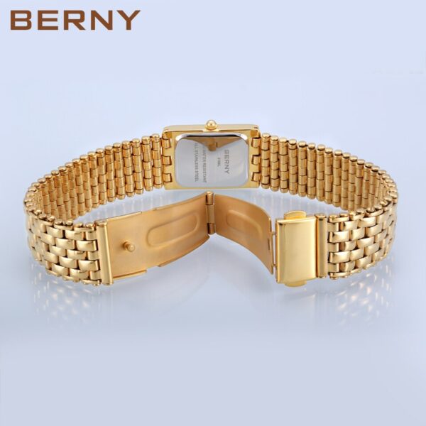 Relógio de pulso de ouro para mulher luxo retângulo, de quartzo dourado aço inoxidável senhoras relógios montre femme - Image 11