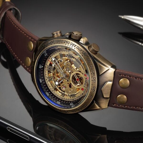 Relógios de pulso mecânico, automático, estilo retrô, steampunk, pulseira de couro genuíno, relógios de pulso auto-enrolados, esqueleto - Image 13