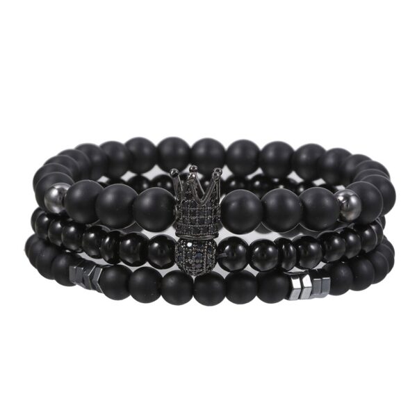 Pulseiras masculina, kit 3 pçs, micro pave cz 8mm disco ball & bar encantos, conjunto, 6mm matte contas de pedra pulseira bileklik - Image 13
