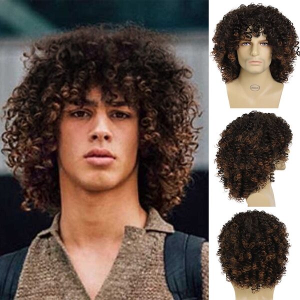 Perucas cabelo curto encaracolado sintética GNIMEGIL, cortes de cabelo natural masculino, peruca afro, fantasia, marrom - Image 3