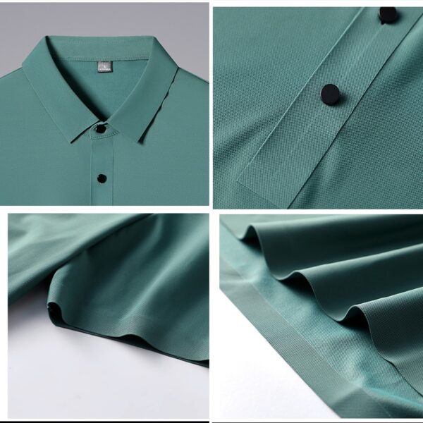 Camisetas masculina polo de manga curta, cor sólida, seda gelada, solta, lapela, verão, novo, 2023 - Image 15
