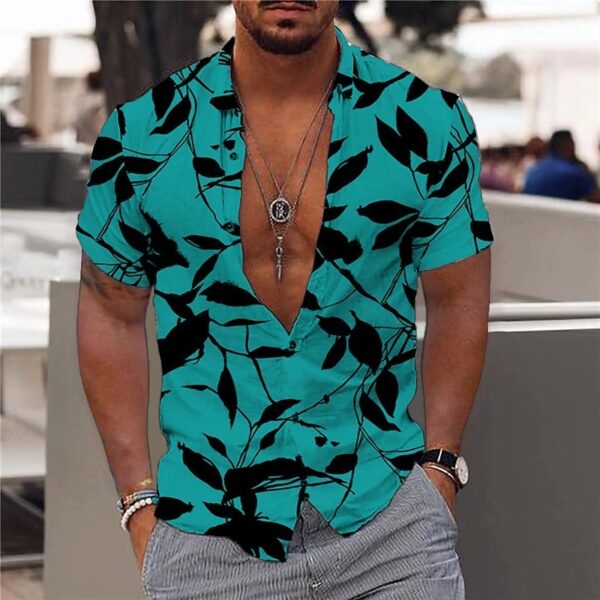 Camisas masculina havaiana slim, tops diários de férias, roupa casual, estampa floral elegante, folhas, social, moda casual, Y2k - Image 21