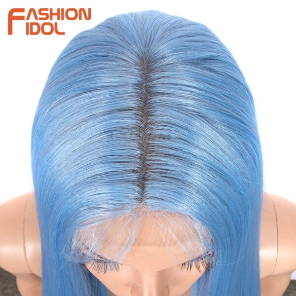 Peruca dianteira, moda ídolo cabelo sintético, do laço 30 Polegada peruca reta arco-íris colorido azul cosplay peruca resistente ao calor - Image 20