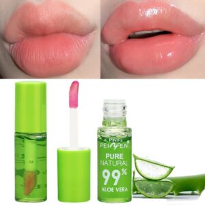 Hidratante labial Natural Aloe Essência, Lip Gloss, cor mutável, portátil, impermeável, duradouro, Nutritious Lips Cuidado Batom