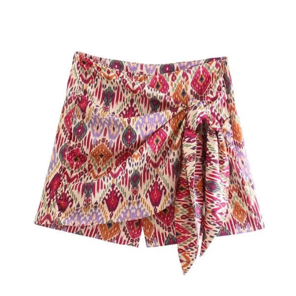 Shorts feminino com estampa Totem atada,TRAF, saias de cintura alta, zíper lateral, moda vintage, feminina - Image 7