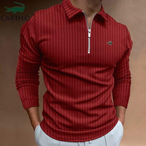 Camisetas masculina manga longa, CARTELO Marca POLO Camisa Zipper Stripe, T-Shirt Esportes Casuais Secagem Rápida Respirável Elástica - Image 11