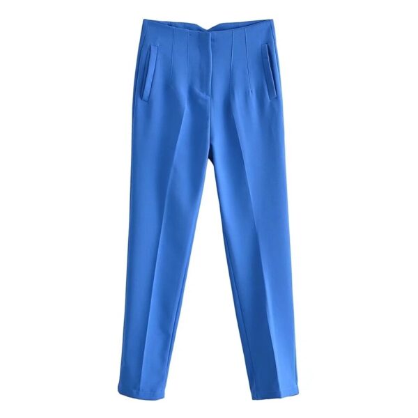 Calças feminina reta, KONDALA-moda chique, roupas de escritório, vintage, cintura alta, com zíper, 2023 - Image 3