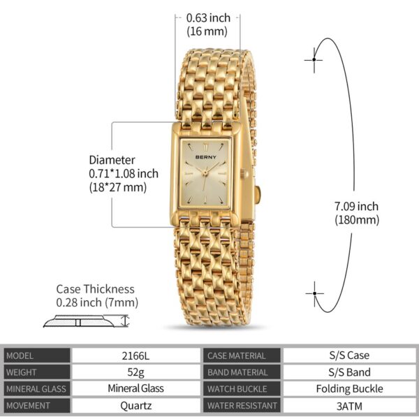 Relógio de pulso de ouro para mulher luxo retângulo, de quartzo dourado aço inoxidável senhoras relógios montre femme - Image 3