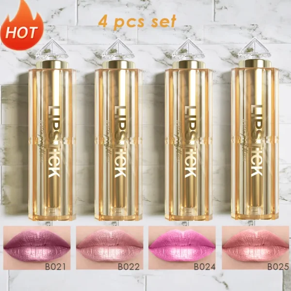 Batom brilho perolado, kit 4 pçs, coreano de longa duração à prova d água, magia, shimmer nude cor glitter batom fosco - Image 2