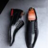 Sapatos masculino em couro de microfibra, casuais, dedo do pé quadrado, vestido com renda, festas, Oxfords. - Image 4