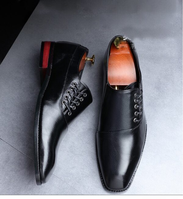 Sapatos masculino em couro de microfibra, casuais, dedo do pé quadrado, vestido com renda, festas, Oxfords. - Image 4