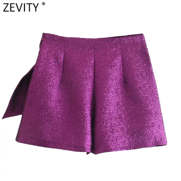 Shorts/Saias feminina, ZEVITY, Roxo Zipper Fly High Street Shorts, Decoração Arco, Saias de Textura, Chique, Quente, Novo, QUN938 - Image 4