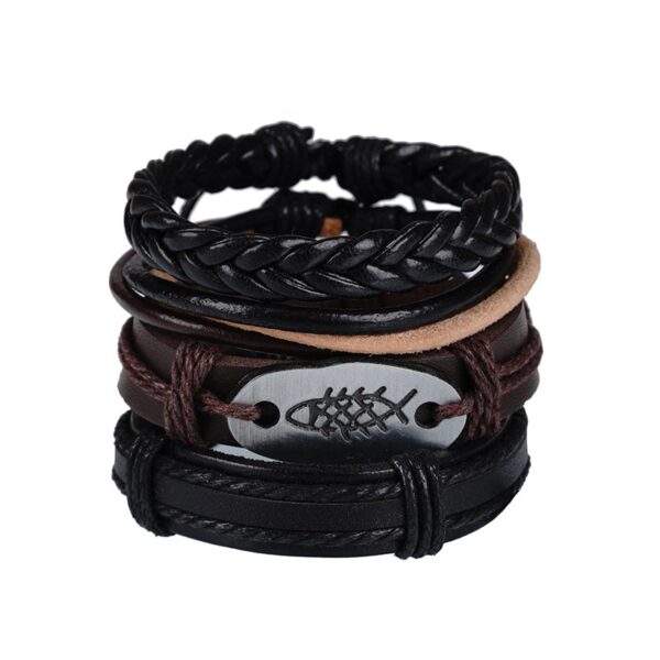Pulseiras masculina vintage de couro multicamadas, caveira gótica, metal estrela - Image 32