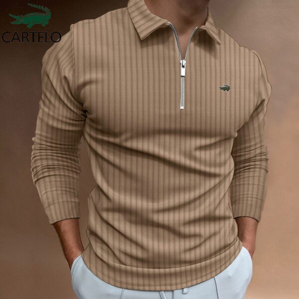Camisetas masculina manga longa, CARTELO Marca POLO Camisa Zipper Stripe, T-Shirt Esportes Casuais Secagem Rápida Respirável Elástica - Image 8