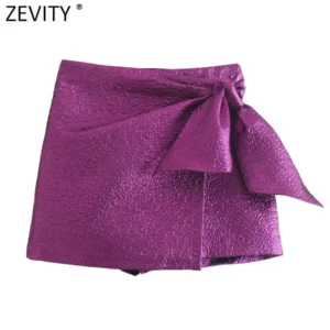 Shorts/Saias feminina, ZEVITY, Roxo Zipper Fly High Street Shorts, Decoração Arco, Saias de Textura, Chique, Quente, Novo, QUN938