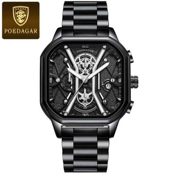Relógios de pulso masculino, POEDAGAR,  Moda Masculina, Cronógrafo De Luxo Luminous Impermeável Data Homem Relógio Quadrado Dial Couro Quartz Relógios. - Image 7