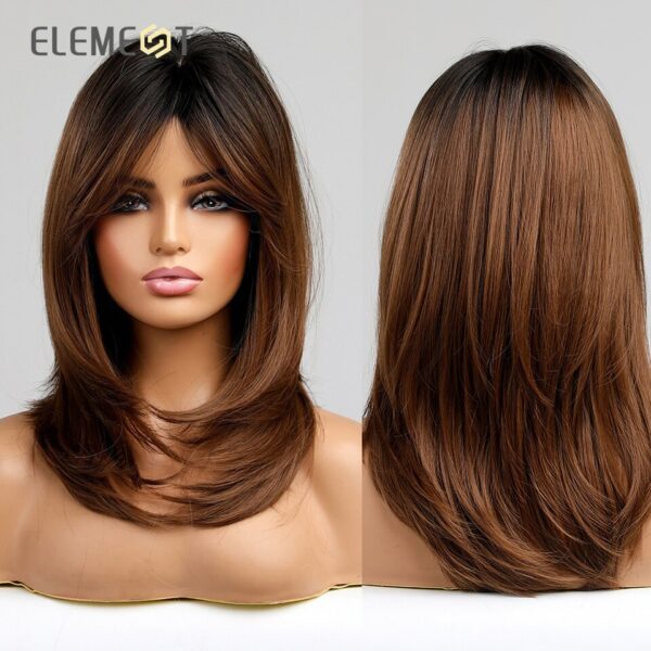 Perucas sintética cabelo médio ondulado, ELEMENTO, perucas louras castanhas misturadas, resistente ao calor, faixa respirável, festa diária, legal - Image 14