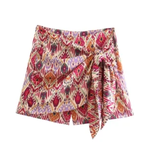 Shorts feminino com estampa Totem atada,TRAF, saias de cintura alta, zíper lateral, moda vintage, feminina