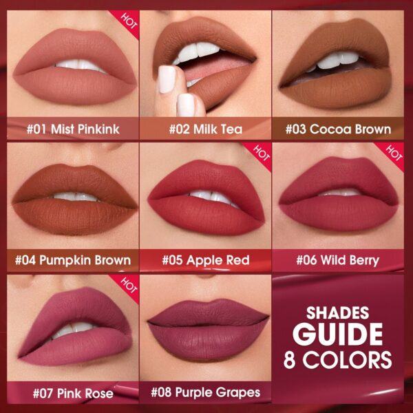 Batom lip gloss, O.TWO.O, Maquiagem Impermeável Velvet Non-stick Cup 8 Cores Lip Tint Matte Long Lasting Sexy Red Liquid Lip Stick - Image 13