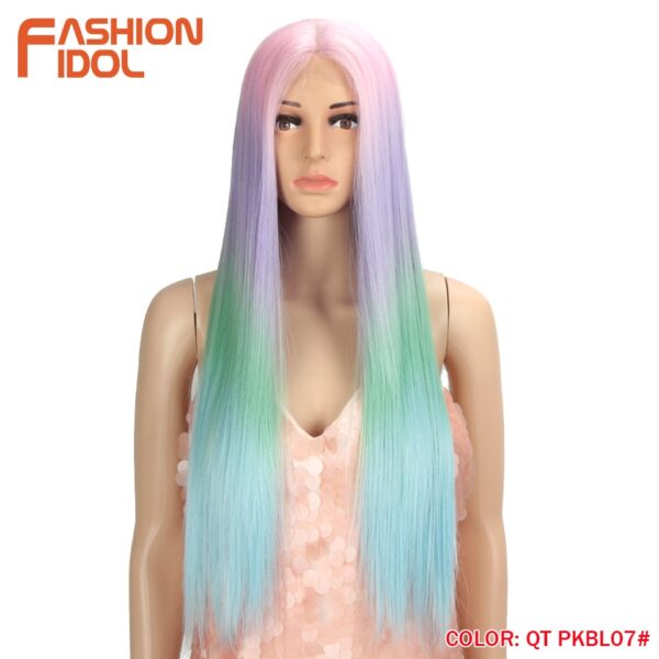 Peruca dianteira, moda ídolo cabelo sintético, do laço 30 Polegada peruca reta arco-íris colorido azul cosplay peruca resistente ao calor - Image 23